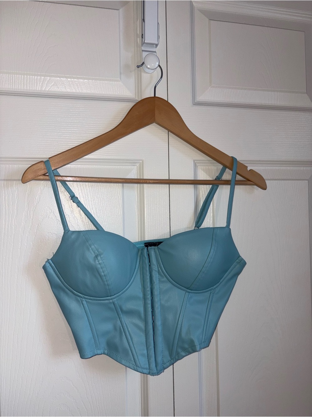 Windsor Teal Blue Faux Leather Bustier Tank Top